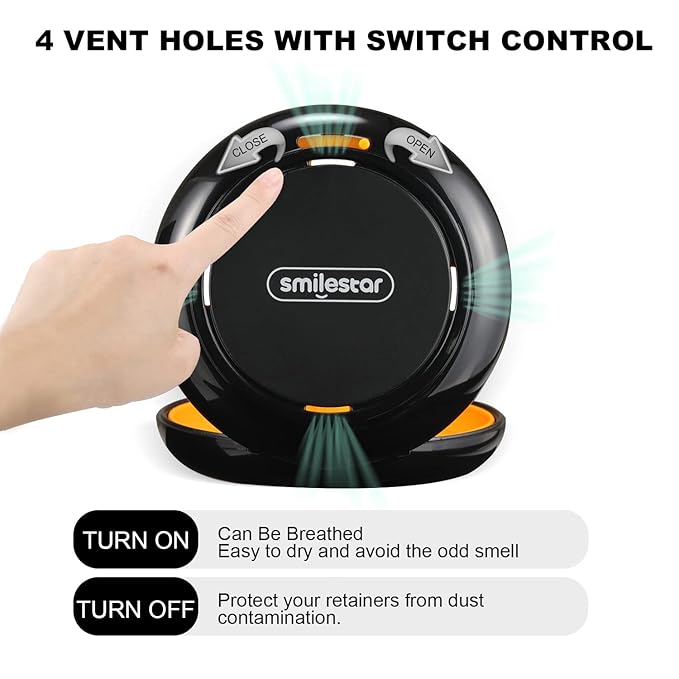 Retainer Case, Slim Aligner Case with Adjustable Vent Holes and Mirror, Compatible with Invisalign, Night Guard and Mouth Guard, Premium Retainer Case, With Aligner Remover Tool, Chew & Brush, Black