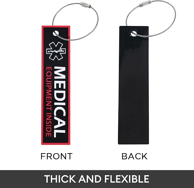 Medical BagTags, 2-Pack - CPAP & Medical Equipment Alert Tags, Durable PVC Medical Luggage Flight Tags for Travel, Mobility Device & Unique Identification(4.9inch*1.18inch)