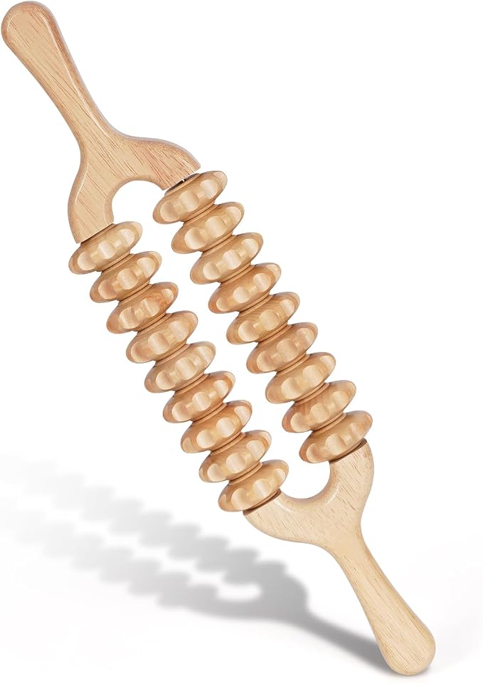 Liitrton Wooden Massage Roller for Legs, Double Row Massage Roller Stick | Smooth Body Roller, Wood Therapy Massage Tools for Trigger Points Relief, Sore Muscle Recovery