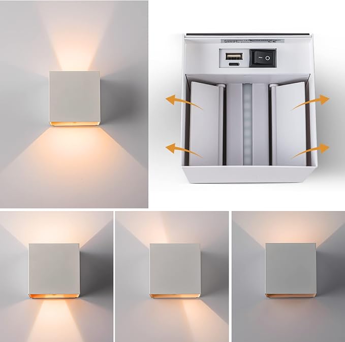Battery Operated Wall Sconces, 12W Motion Sensor Light Indoor, 6000mAh Wall Lights Rechargeable, 3 Colors Adjustable, LED Wall Lamp for Living Room Bedroom Hallway Decor, White