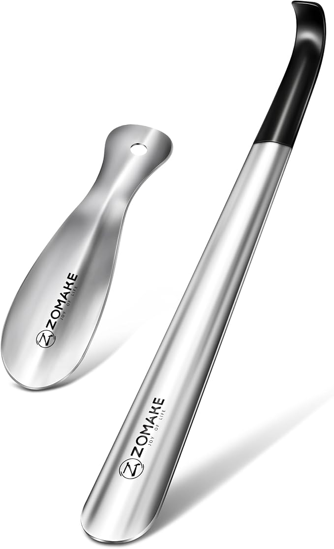ZOMAKE Shoe Horn Long Handle for Seniors Men Women, Metal Long Shoehorn Boot Horn 16.5", Travel Small Shoe Spoon Helper for Kids 7.5"
