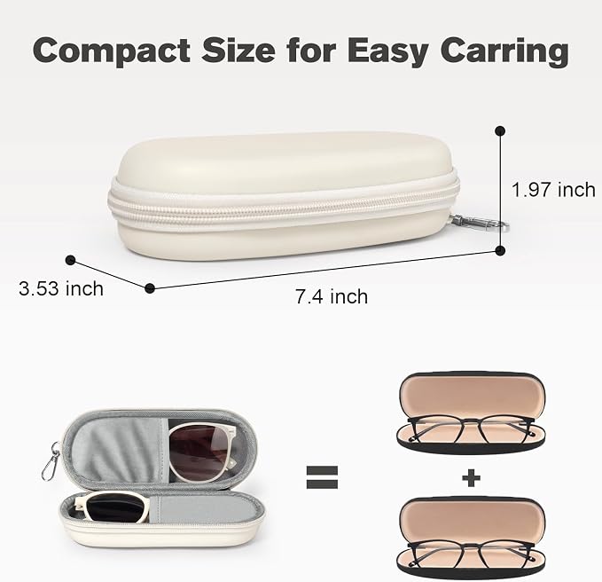 Double Eyeglasses Case, Dual Glasses Sunglasses Organizer with Zipper Closure, Eyewear Storage Box for Men Women Travel
