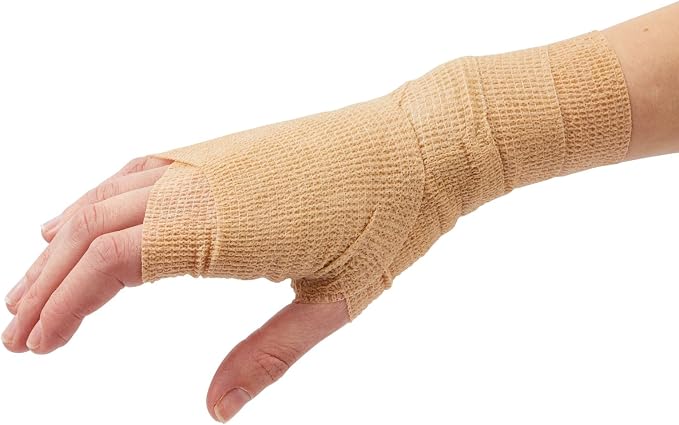 12-Rolls Self Adherent Bandage Wrap, Vet Tape - 3 in x 5 Yds Breathable, Elastic Cohesive Wrap Tape for Wrist, Swelling, Sports, Tattoo (Tan) (Pack of 2)
