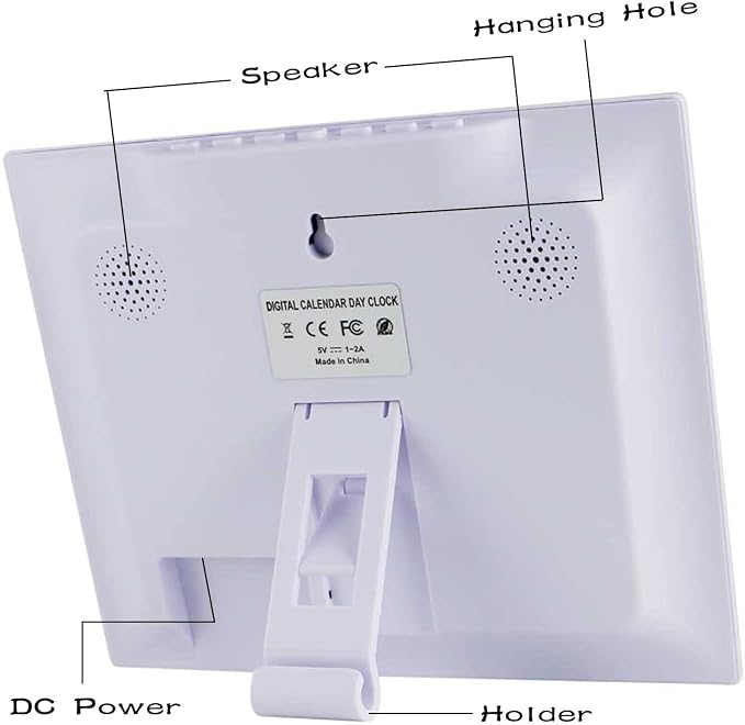 Day Date Time Clock for Seniors Elderly Digital Calendar Dementia Impaired Vision Memory Loss Clock with 3 Medication Reminders + 5 Custom Reminders(White,8-inch)