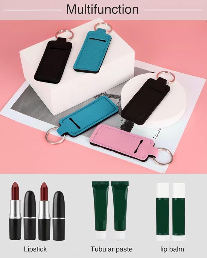 Meiiy Chapstick Holder Keychain Lip Balm Holder Lipstick Sleeve Pouch Lip Gloss Holder Stocking Stuffers Gift for Women