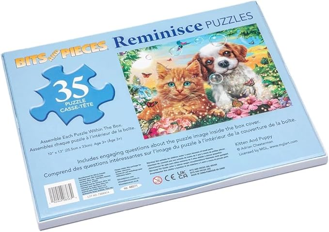 Bits and Pieces Value Set of 3 Large Piece Puzzles for Seniors, 10 in. x 13 in. Winter Cabin, Train, Kitten & Puppy - 35 pc Extra Large Pieces Puzzles for Dementia Seniors, Alzheimer Puzzle