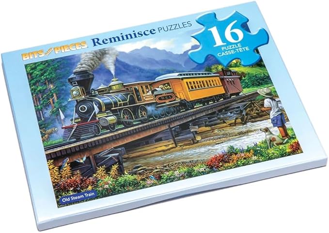 Bits and Pieces Large Piece Puzzles for Seniors, 10 in. x 13 in. Old Steam Train Puzzle - 16 pc Extra Large Pieces Puzzles for Dementia Seniors, Alzheimer Puzzle Memory Aids