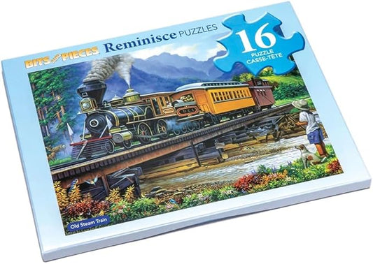 Bits and Pieces Large Piece Puzzles for Seniors, 10 in. x 13 in. Old Steam Train Puzzle - 16 pc Extra Large Pieces Puzzles for Dementia Seniors, Alzheimer Puzzle Memory Aids