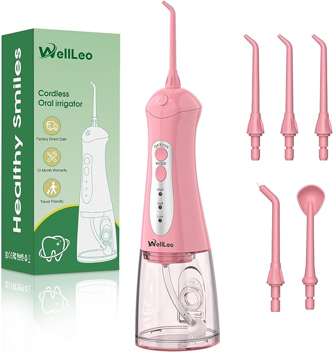 Water Flosser for Teeth, Portable Oral Irrigator Rechargeable Water Dental Flosser Pick with High Pressure 5 Jet Tips, IPX7 Travel Water Flossing for Brace Teeth Cleaner Gum Care