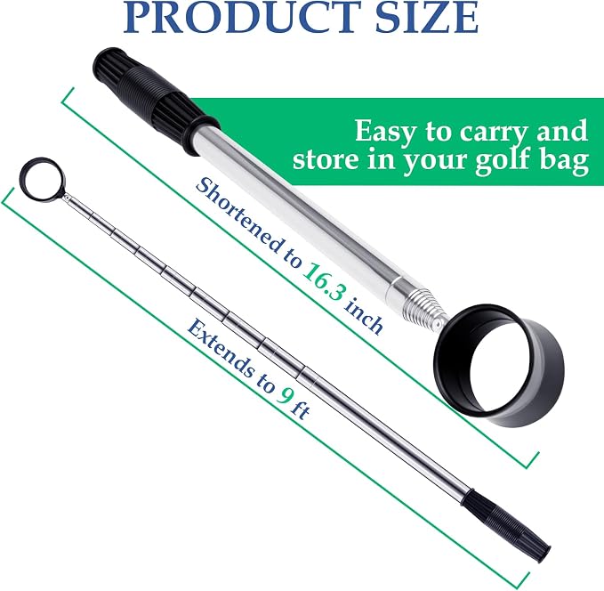 9Ft Golf Ball Retriever Telescopic, Stainless Golf Ball Retriever for Water, Golf Ball Grabber, Golf Accessories Gifts for Men Women