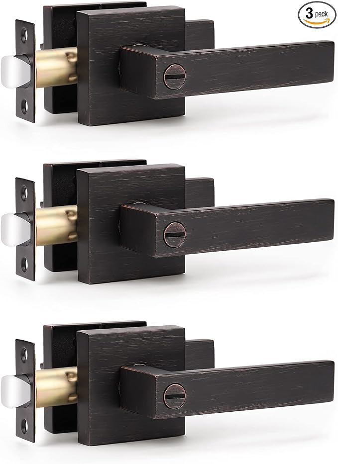 KNOBWELL Oil Rubbed Bronze Interior Door Handles, Door Lever Lock Perfect Lever Door Handle for Privacy and Security 2.07 lb One Lever 3 Pack, Left or Right Handing