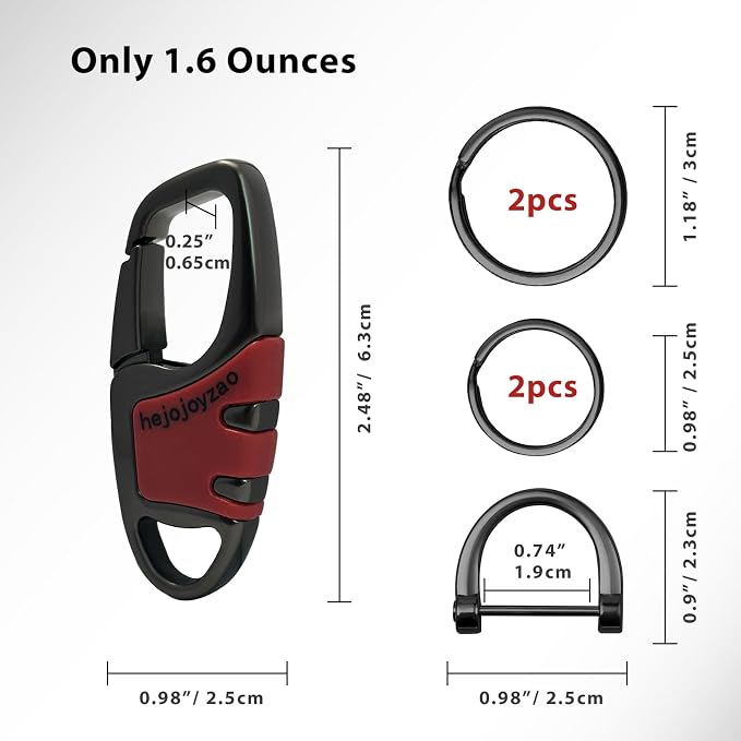 Keychain Carabiner Clip,Heavy Duty Belt Loop Car Key Ring Holder | Durable metal build, mens EDC accessory, 4 key rings, secure locking D-ring, fits belt loops, holds home, car key fobs