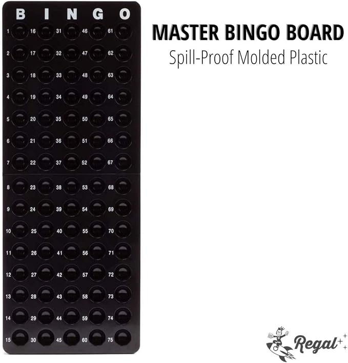 Regal Bingo Family Game Set for Adults and Kids - Includes 8 Inch Bingo Wheel Cage, 75 Balls, Master Board, 4 Shutter Slide Cards - Fun Family Bingo Night