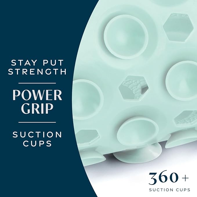 SlipX Solutions Power Grip Bathtub Safety Mat | Precision Grip Technology for Longer, Stronger, & Softer Wet Surface Protection | Solid Seafoam 39"x16"