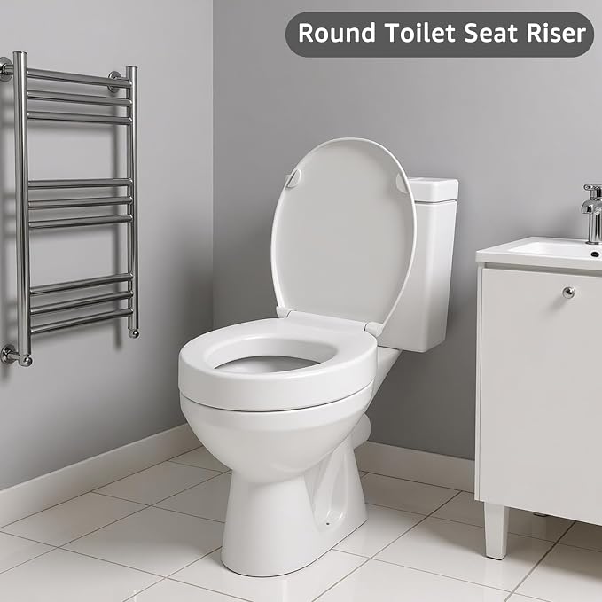 Raised Toilet seat 2.91 inch Round, 16.5 x 14.3inch Compatible | Soft Close + Quick-Release, Easy Clean, Bottom/Top Fixing, Safe Anti-Slip Pad Never Loosen, PP, White, 3 Years Support