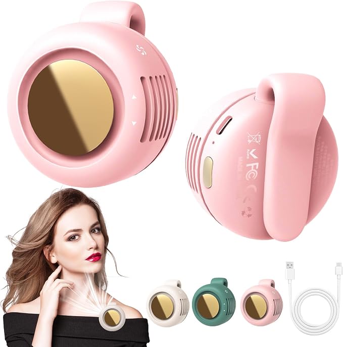 Portable Silent Mini Bladeless Fan Clip On, Small Fan Clip on for Shirt & Waist, Adjustable 3-Speed Suspended Whirlwind Fans, For Outdoor & Travel & Office, Travel Accessories, Gift (Pink)