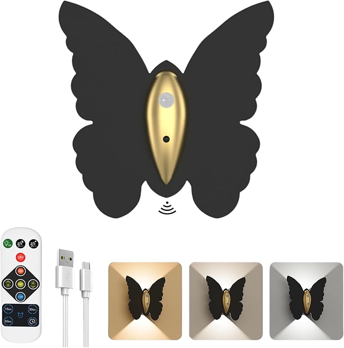 Eneru Motion Sensor Wall Sconce, Rechargeable Wall Light Wireless Indoor | 5000mAh Battery Operated Wall Sconce, Motion Activated, Magnetic Butterfly Night Light for Hallway Stair Closet Pantry Porch