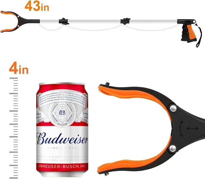 43" Extra Long Grabber Tool, Foldable Grabbers for Elderly Grab It Reaching Tool with Rotating Jaw +Magnets, 4" Wide Claw Opening Reacher Grabber Pickup Tool, Grabber Reacher Tool Heavy Duty | Rotating Jaw+Magnets, Mobility Aid Reaching Tool for Senior...