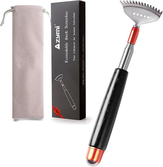 Back Scratcher, Portable Body Scratcher Extendable Heavy-Duty Wooden Handle/Steel Roller Ball/Curved Claw, Face Head Scalp Scratcher Massager Tool