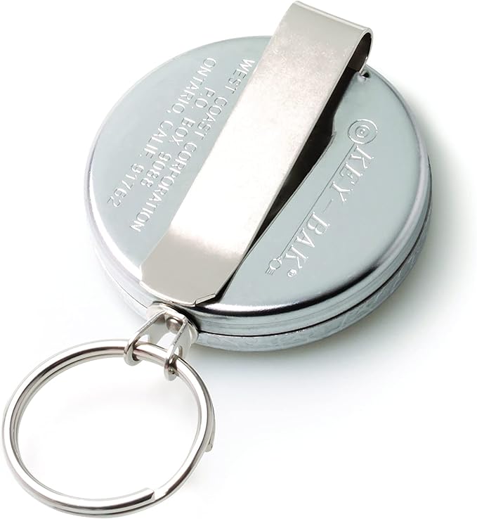 KEY-BAK Original Retractable Key Holder with a Front, Steel Belt Clip, and a Split Ring