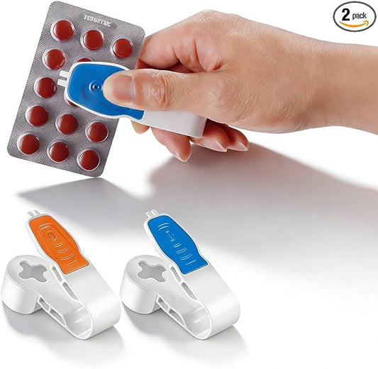 Pill Card Popper Portable Pill Popper Tool Pill Taker Remover Pill Splitter Pill Puncher Tool for Blister Packs Automatic Pill Dispenser A Tool for Assisting in the Removal of Pills(Blue and Orange)