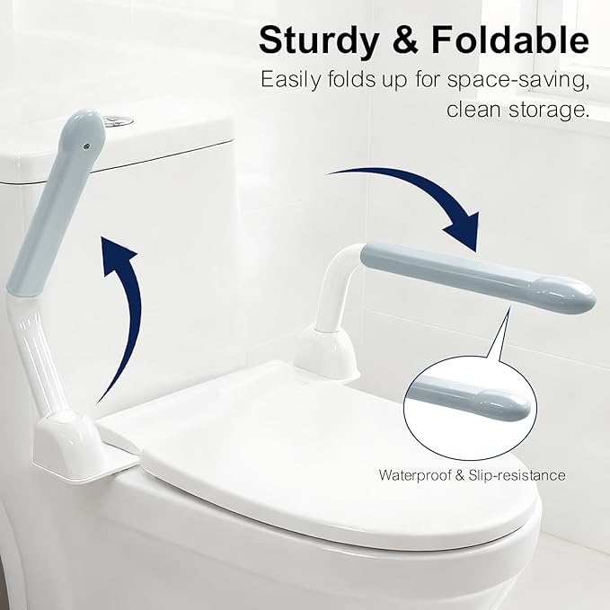 Toilet Safety Rails for Seniors with Flip-Up Armrests, Heavy Duty Toilet Support Rails with Rise-up Handle for Elderly, Disabled, Handicapped, Pregnant or Mobility Assistance, Fits Most Toilets