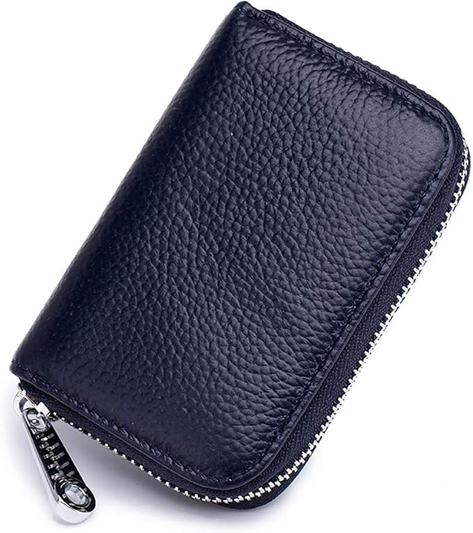RFID Credit Card Holder Genuine Leather Credit Card Wallet with Zipper | RFID