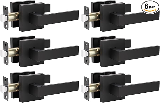 KNOBWELL 6 Pack Black Interior Door Handles Passage Function Heavy Duty Door Handle Set, Matte Black Closet Door Handles for Left or Right Handing