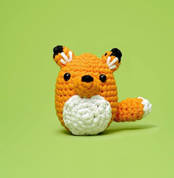 The Woobles Amigurumi Crochet Kit for Beginners (Felix the Fox) | As seen on Shark Tank, Kit includes: Easy Peasy Yarn, pre-started piece, hook, safety eyes, stuffing, video tutorials