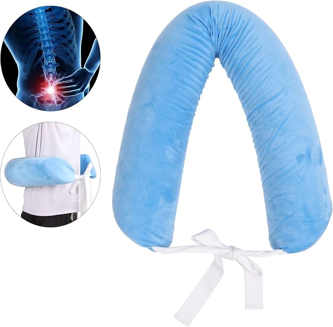 Lumbar Support Pillow for Elderly, Adjustable Waist Back Support Pillow with Dual Straps, Ergonomic Sponge Roll for Scoliosis and Lower Back Pain Relief, Detachable Washable