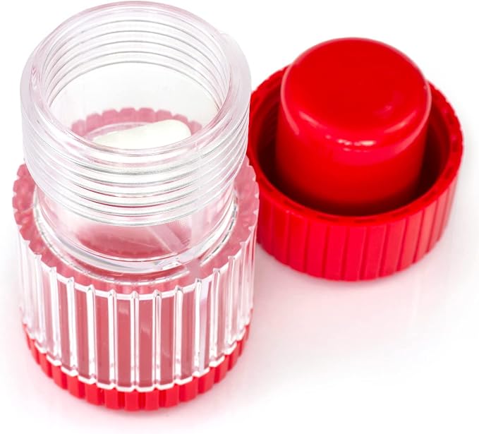 HealthSmart Pill Crusher and Grinder, Crushes Vitamins and Tablets, Holds Up to 2 Pills, With Ergonomic Grips, Red