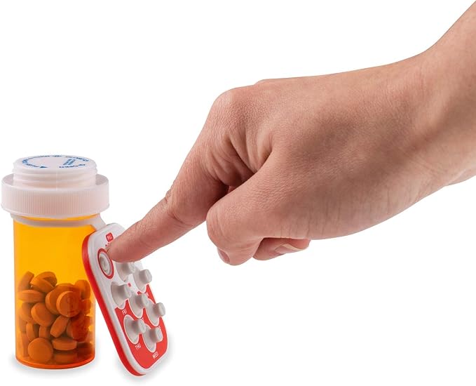 Pill Popper Medication Tracker, Daily Pill Reminder, Small and Portable Memory Aid with Buttons, Attaches to Pill Container, Tracks up to 3 Doses per Day, Multicolor, 2-Pack