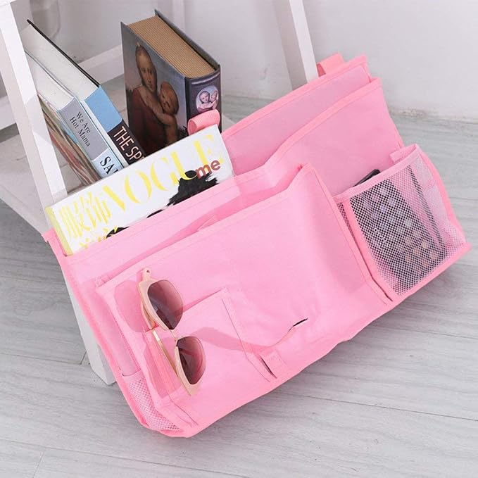 Bunk Bed Organizer - Bedside Storage Caddy with Pocket, Hanging Organizer for Camp, Dorm, Room, Hospital Bed Rail and More (Pink)