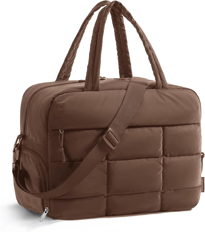 BAGSMART Gym Bag for Women, Carry on Travel Duffel Bag, Water-resistant Weekender with Shoe Compartment for Gym Travel Work, Chocolate, Medium