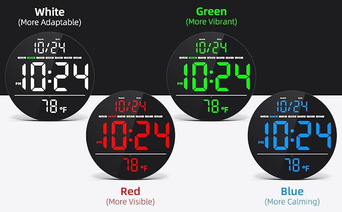 Digital Wall Clock with Large LED Display, Date, Temperature, Auto-Brightness | Small [PLUG-IN] Clock | Modern Electric Wall Clock for Bedroom, Classroom, Living Room, Home, Office, Farmhouse - Blue