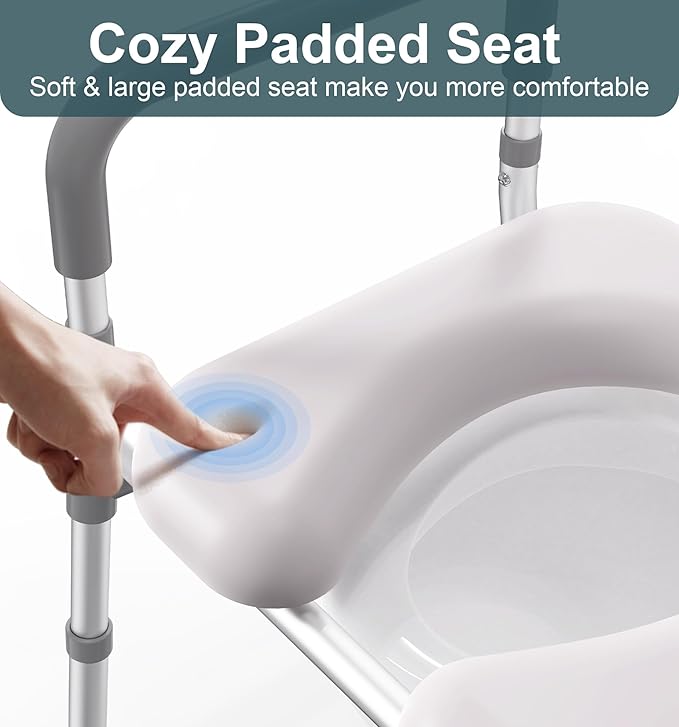 HOMLAND Raised Toilet Seat with Handles, FSA HSA Eligible 500lb Toilet Seat Riser for Seniors with Bedpan, Adjustable Height & Width, Handicap Elevated Toilet Seat for Elderly, Bedside, Fit Any Toilet