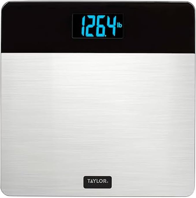 Taylor Digital Bathroom Scale for Body Weight, 400 lb Capacity, Tempered Glass Platform with Stainless Steel Accent, Large LCD Display, Weight Scale in Pounds Kilograms Stones, Set of 3