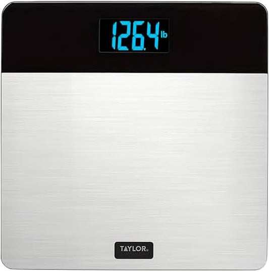 Taylor Digital Bathroom Scale for Body Weight, 400 lb Capacity, Tempered Glass Platform with Stainless Steel Accent, Large LCD Display, Weight Scale in Pounds Kilograms Stones, Set of 3