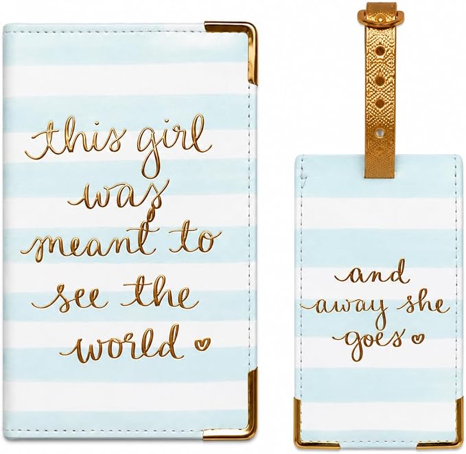 WORD TRAVELER Passport Cover Holder And Luggage Tag Set In Gift Box | Faux Material, Adjustable Buckle Strap, Privacy ID Window, Slim Lightweight Build for Easy Carry