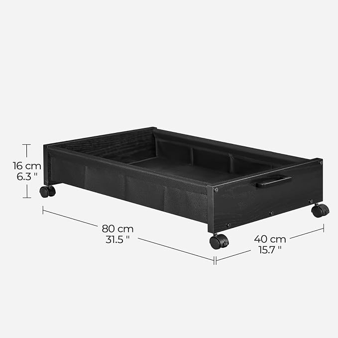 FOUCSSOMEI Under Bed Storage with Wheels, Wooden Under Bed Drawers On Wheels, Rolling Under Bed Shoe Storage, Space Saving, Black,50L