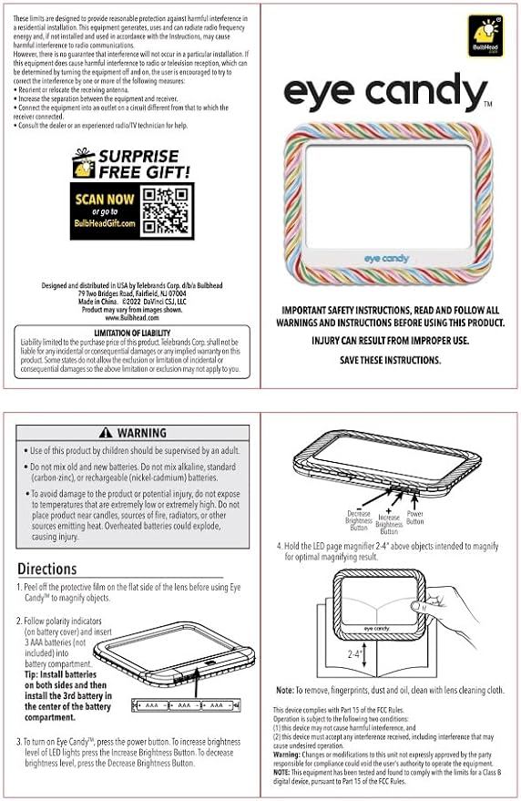 Eye Candy Ultra Bright Full Page Magnifier and Book Light, As Seen On TV Anti Glare Reading Light Makes Pages 3X Bigger with Dimmable Brightness