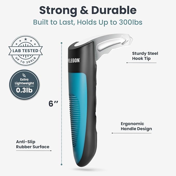PELEGON Car Door Handle for Elderly (1 Pack) Car Cane Assist Handle with Anti-Slip Grip, Steel Hook for Secure Latch Fit, Supports Up to 300 lbs, Easy Tool-Free Use