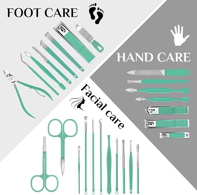 MINKINH 26-Piece Travel Manicure Set, Portable Nail Kit for Men and Women | Carbon Steel Nail Clippers, 410 Stainless Steel Tools, PU Storage Case for Luggage, Backpack, Gym Bag and On-the-Go Care