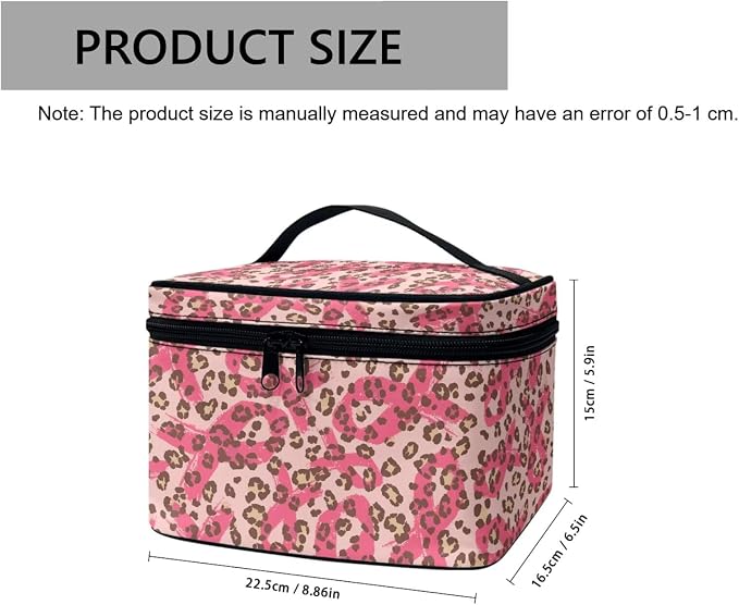 Breast Cancer Support Makeup Organizer Case, Pink Ribbon Toiletry Bag for Women, Leopard Print Travel Cosmetic Bag for Toiletries Essential