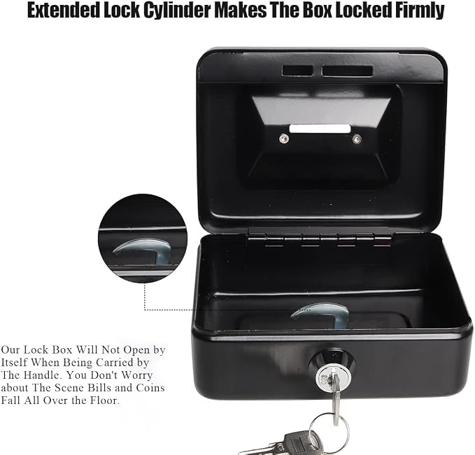 Small Cash Box with Lock and Slot - Jssmst Metal Coin Bank Small Lock Box, Black(SMCB0301N)