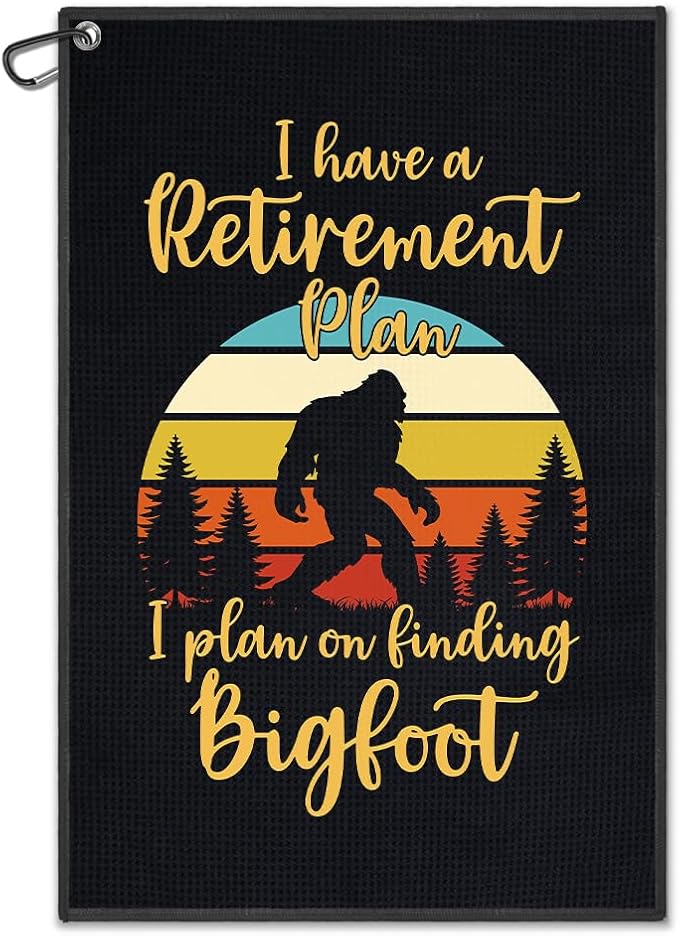 I Have Retirement Plan Golf Towel, Funny Sasquatch Golf Bag Towel with Clip, Golfing Accessories for Men Women, Birthday Retirement Gifts for Golfer Sports Fan, Golfing Gifts for Dad Grandpa