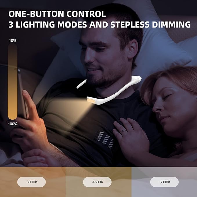 LED Neck Reading Light, Book Light for Reading in Bed, Adjustable Brightness Desk Lamp, 3 Color Modes, Flexible Arms for Repairing, Night Running, Walking, Knitting, Camping