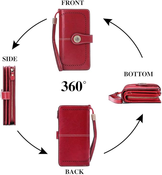 SENDEFN Wallets for Women Leather Credit Card Holder with RFID Blocking Large Capacity Wristlet | with RFID Blocking