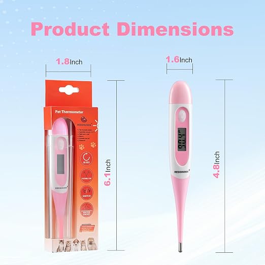 Digital Pet Thermometer for Accurate Fever Detection, Suitable for Cats/Dogs/Horse/Veterinarian, Waterproof Pet Thermometer, Fast and Accurate Measurements in 20 Seconds (Pink)