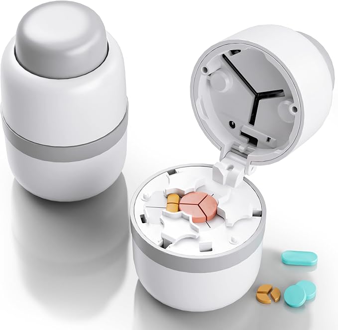 Pill Cutter - Pill Splitter for Small Pills with Stainless Steel Blade in one Third/Fourth, Suitable for Cuting Vitamins, Tablets (1/4Blue + 1/3Grey)
